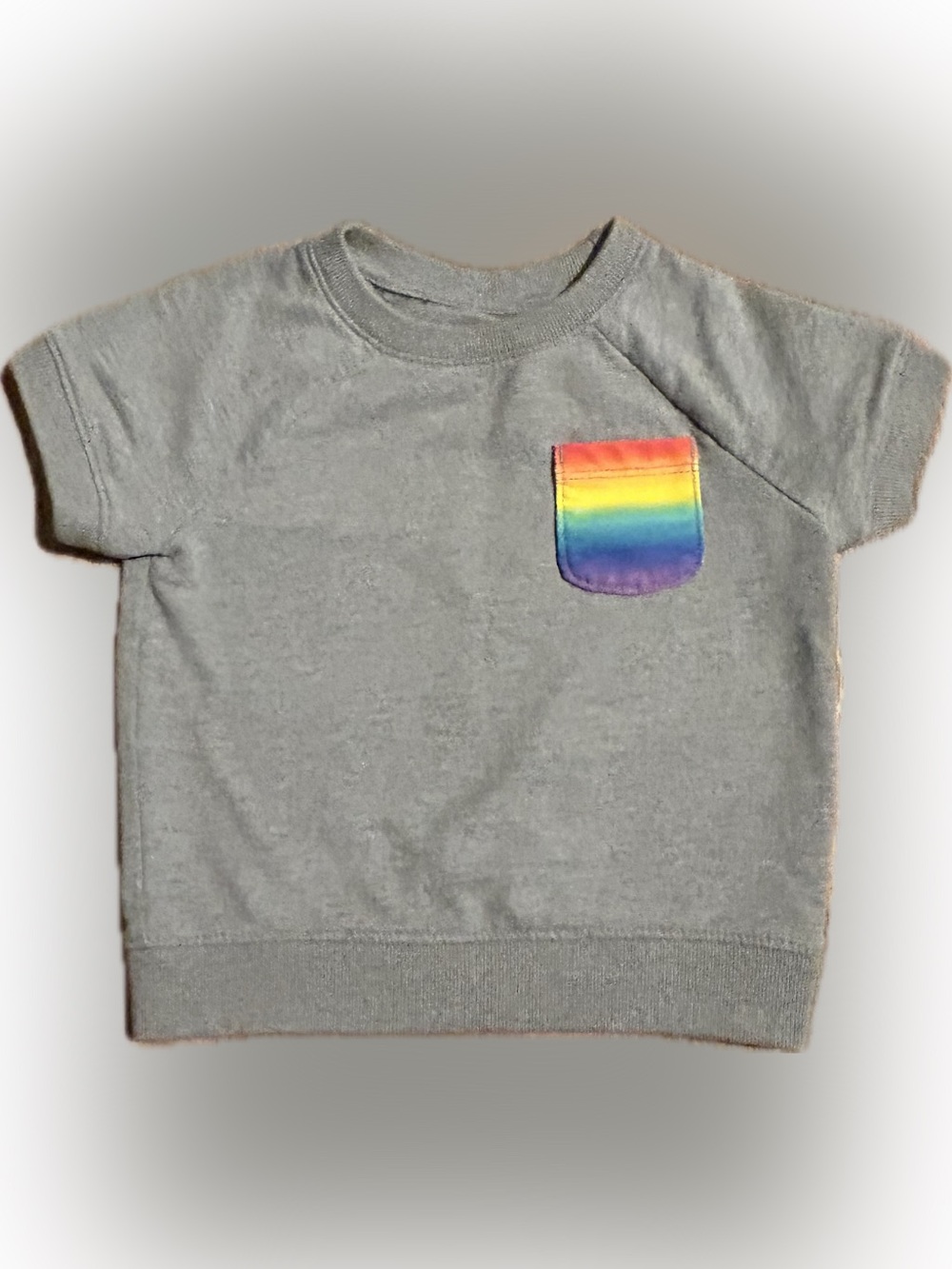 Cat & Jack grey short-sleeve sweatshirt with rainbow pocket - Girls size 18 mo.